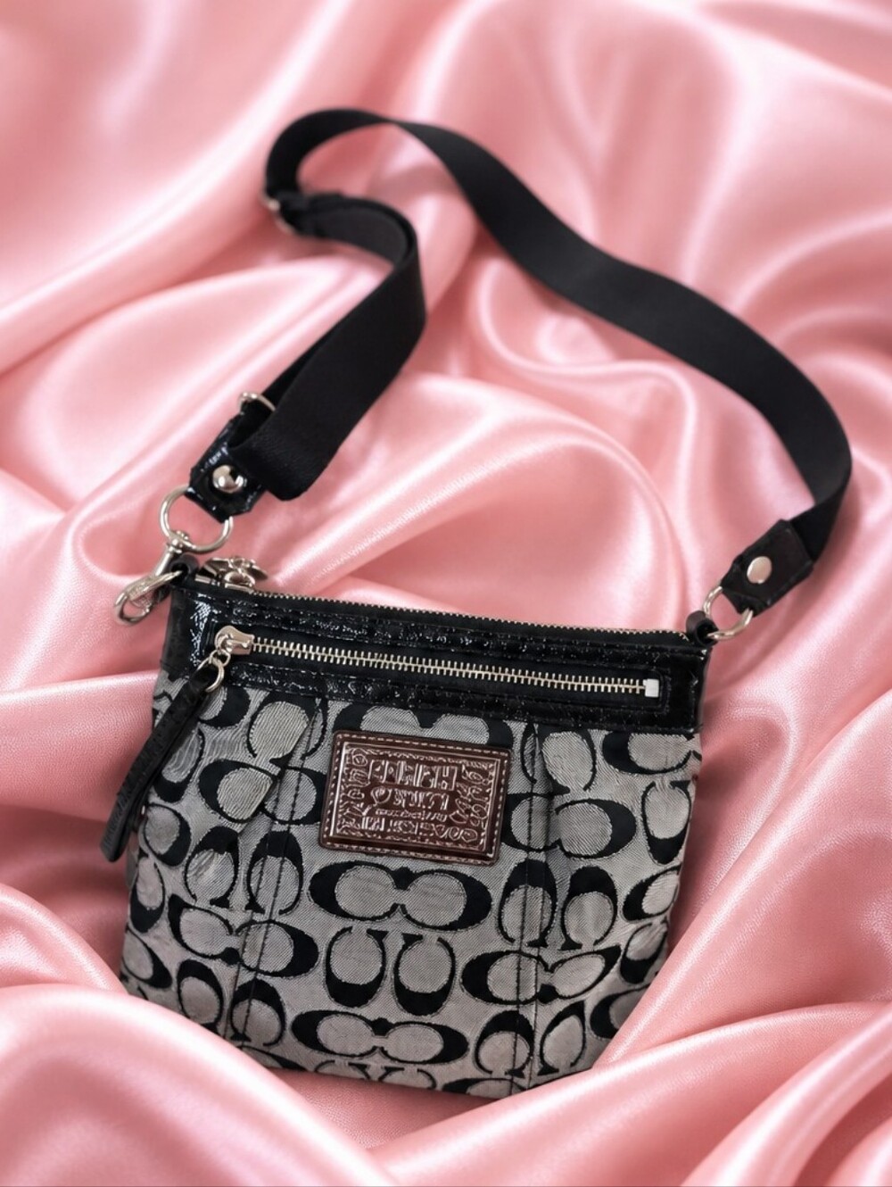 Coach Poppy Signature Crossbody Bag in Black and Gray